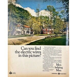 General Electric "Can You Find the Electric Wires" Vintage Print Ad 1970's